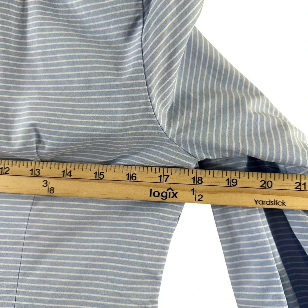 Banana Republic Riley Shirt Womens 8 Blue White Pinstripe Puff Sleeve Cotton Top